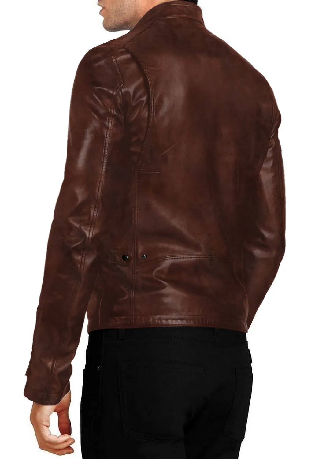 Leather Jackets Hub Mens Genuine Lambskin Leather Jacket (Black, Racer Jacket) - 1501048