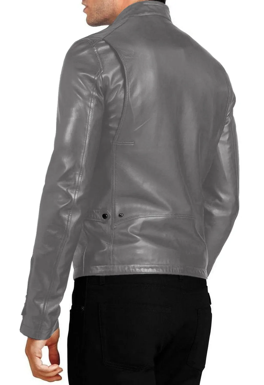 Leather Jackets Hub Mens Genuine Lambskin Leather Jacket (Black, Racer Jacket) - 1501048