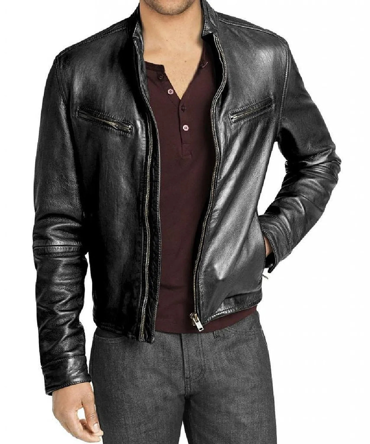 Leather Jackets Hub Mens Genuine Lambskin Leather Jacket (Black, Racer Jacket) - 1501226