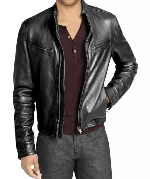 Leather Jackets Hub Mens Genuine Lambskin Leather Jacket (Black, Racer Jacket) - 1501226