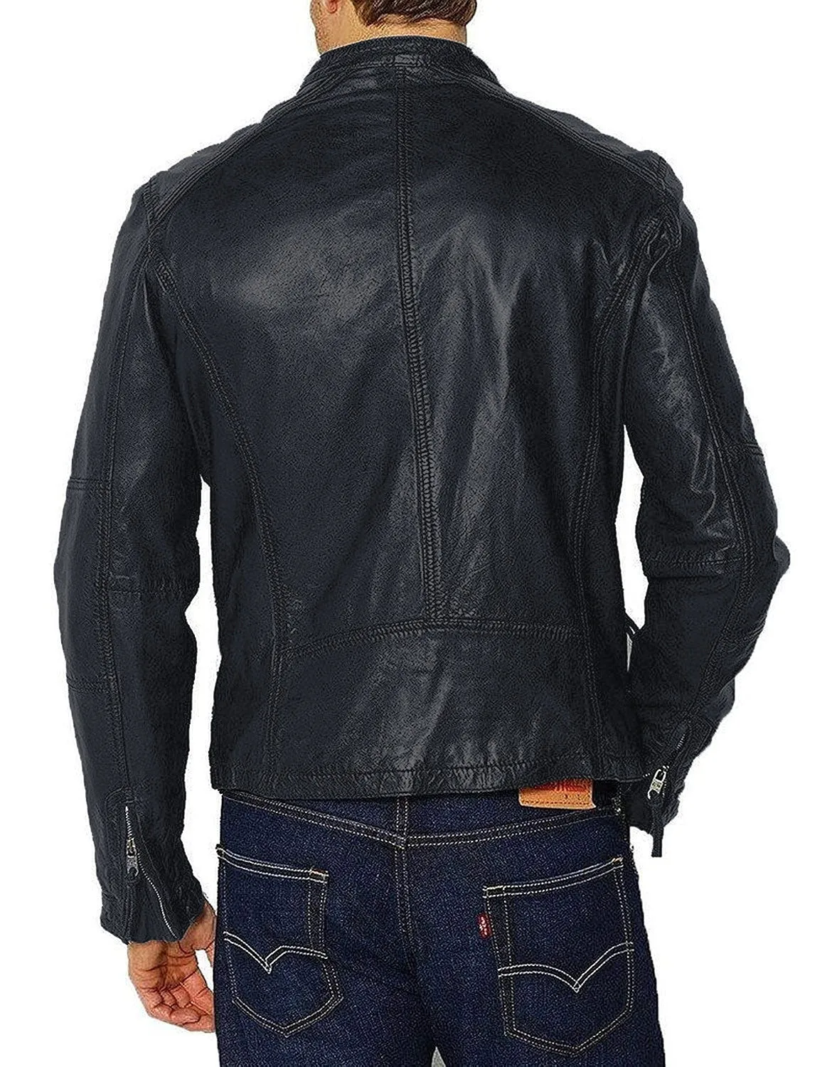 Leather Jackets Hub Mens Genuine Lambskin Leather Jacket (Black, Racer Jacket) - 1501328