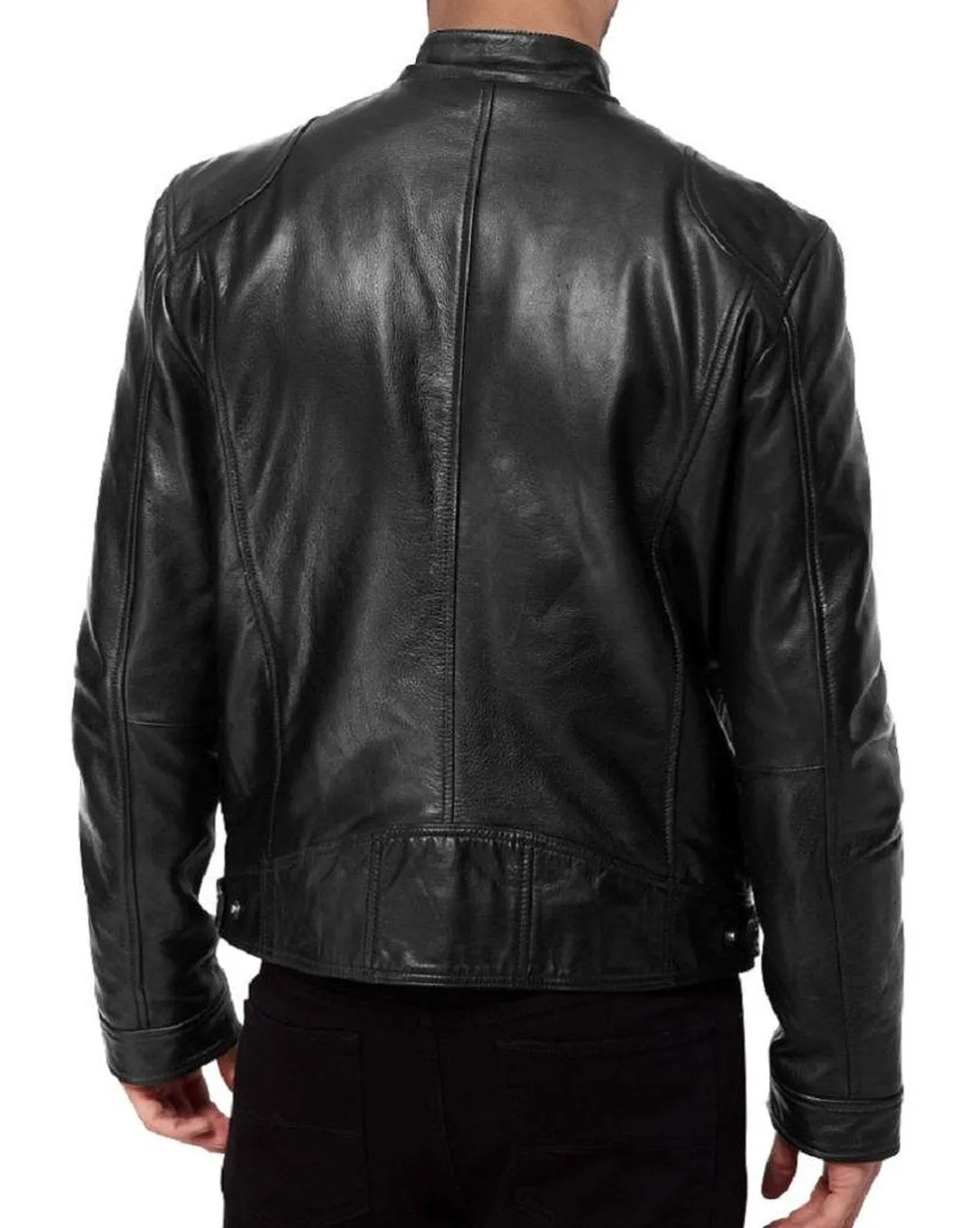 Leather Jackets Hub Men's Sword Black Genuine Lambskin Leather Biker Jacket (Black, Racer Jacket) - 1501533