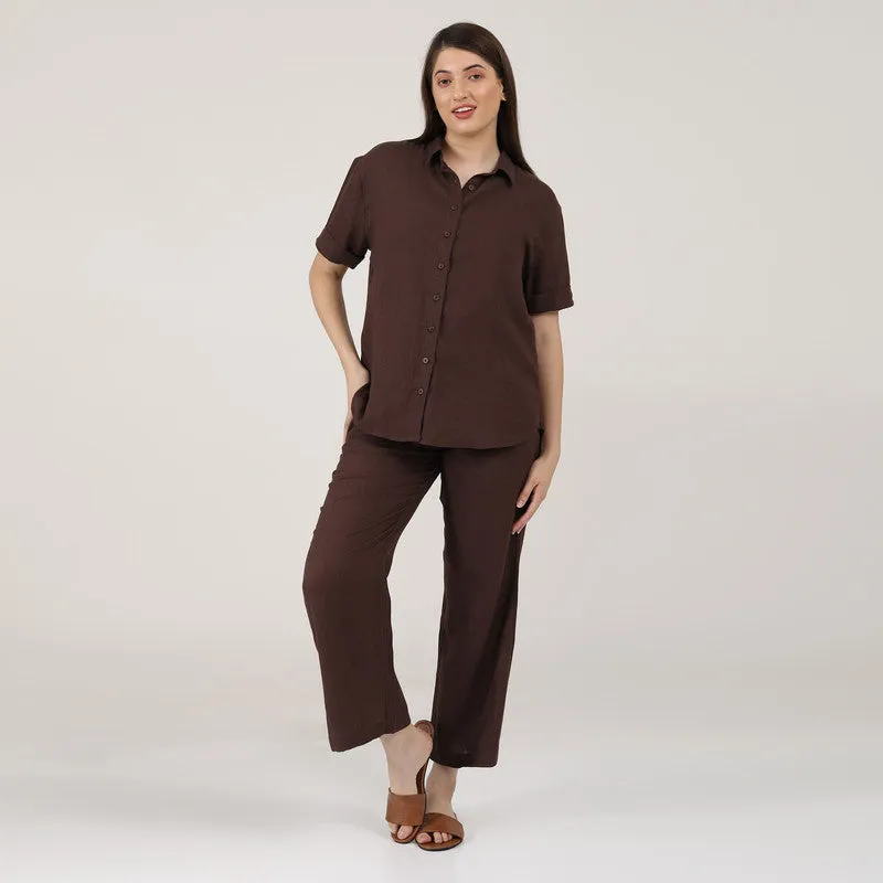 Linen Shirts for Women | Brown | Short Sleeves