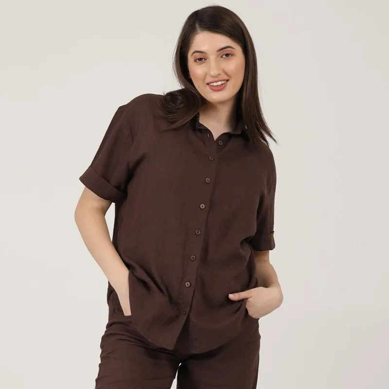 Linen Shirts for Women | Brown | Short Sleeves