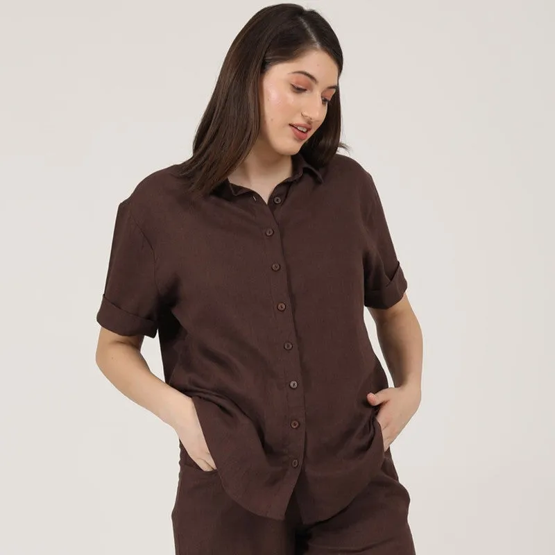 Linen Shirts for Women | Brown | Short Sleeves