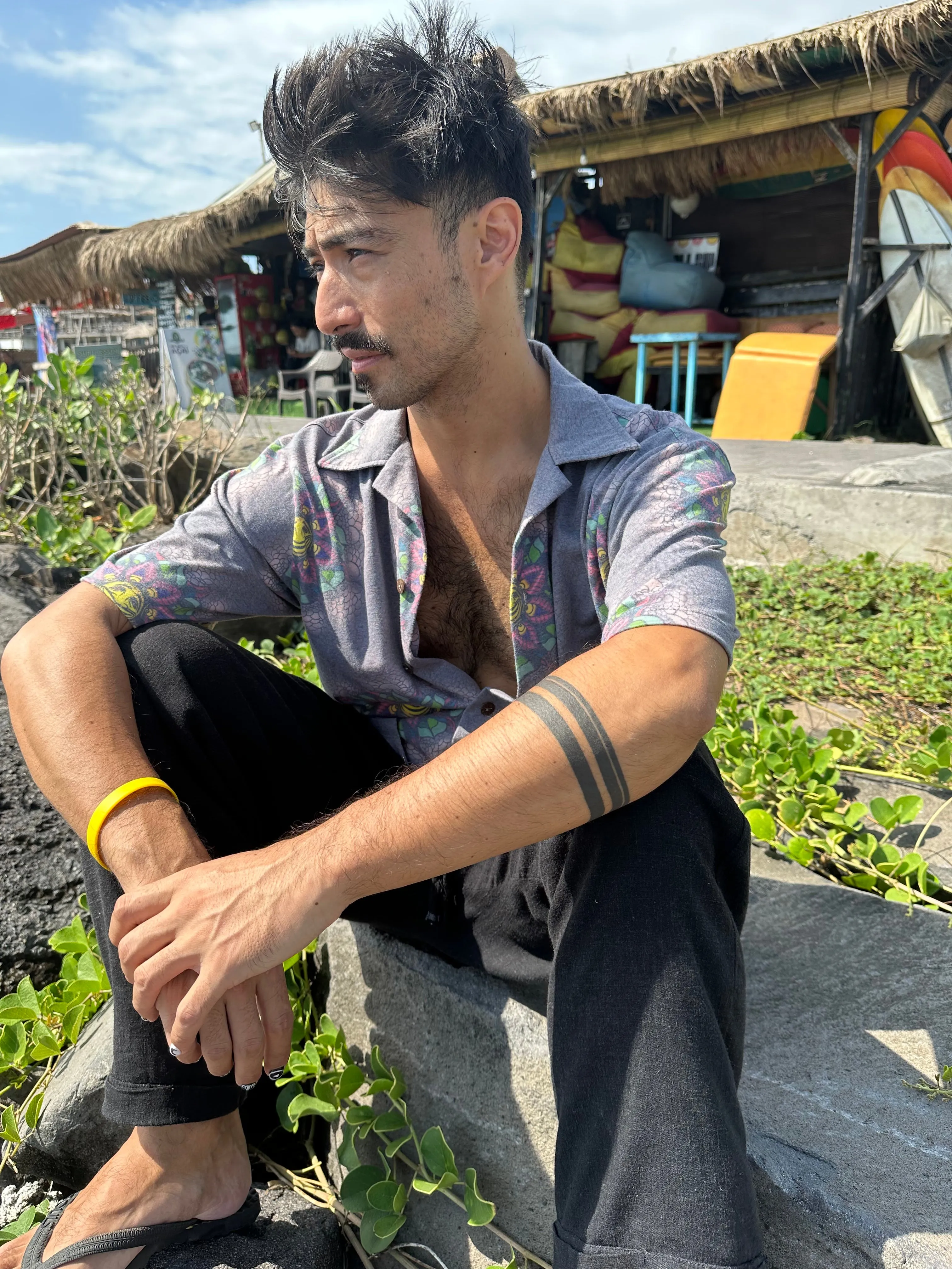 Lost in Mexico Collared Shirt - Stone Flower artwork by Matty