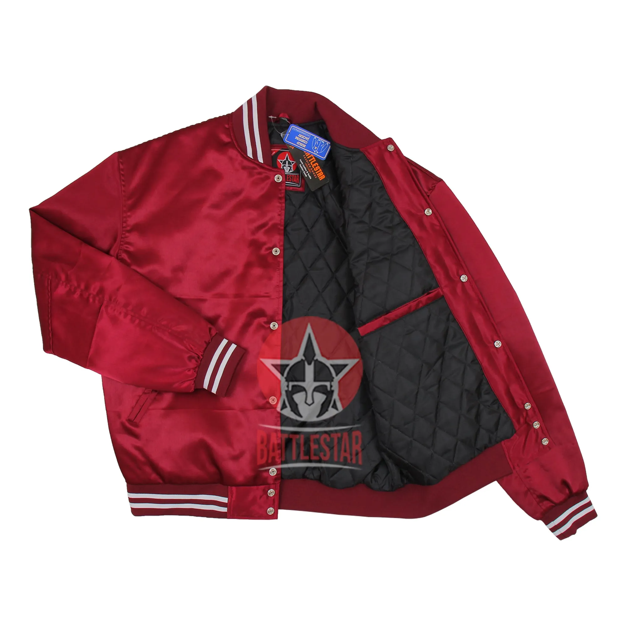 Maroon Satin Varsity Baseball Jacket Maroon white Rib