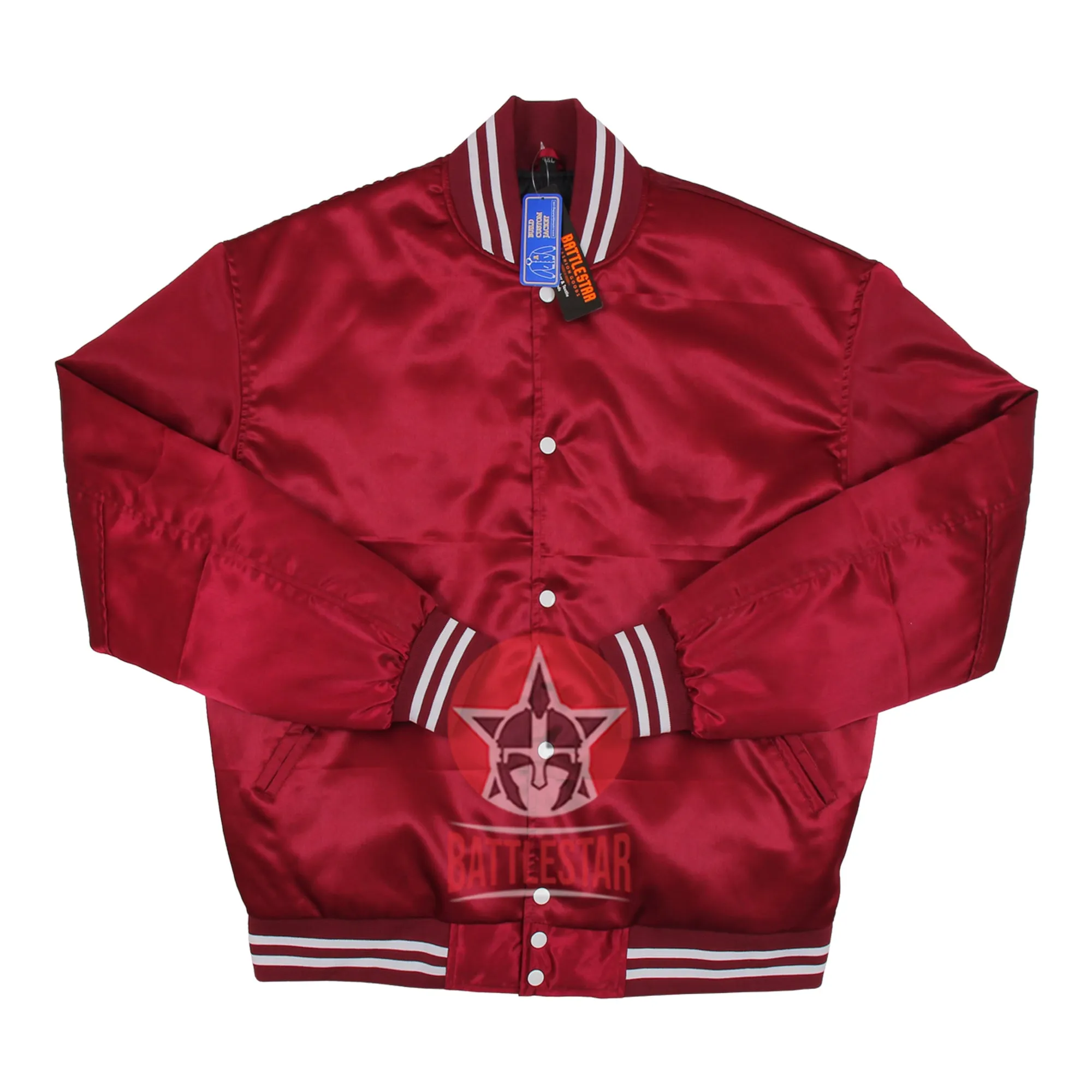 Maroon Satin Varsity Baseball Jacket Maroon white Rib