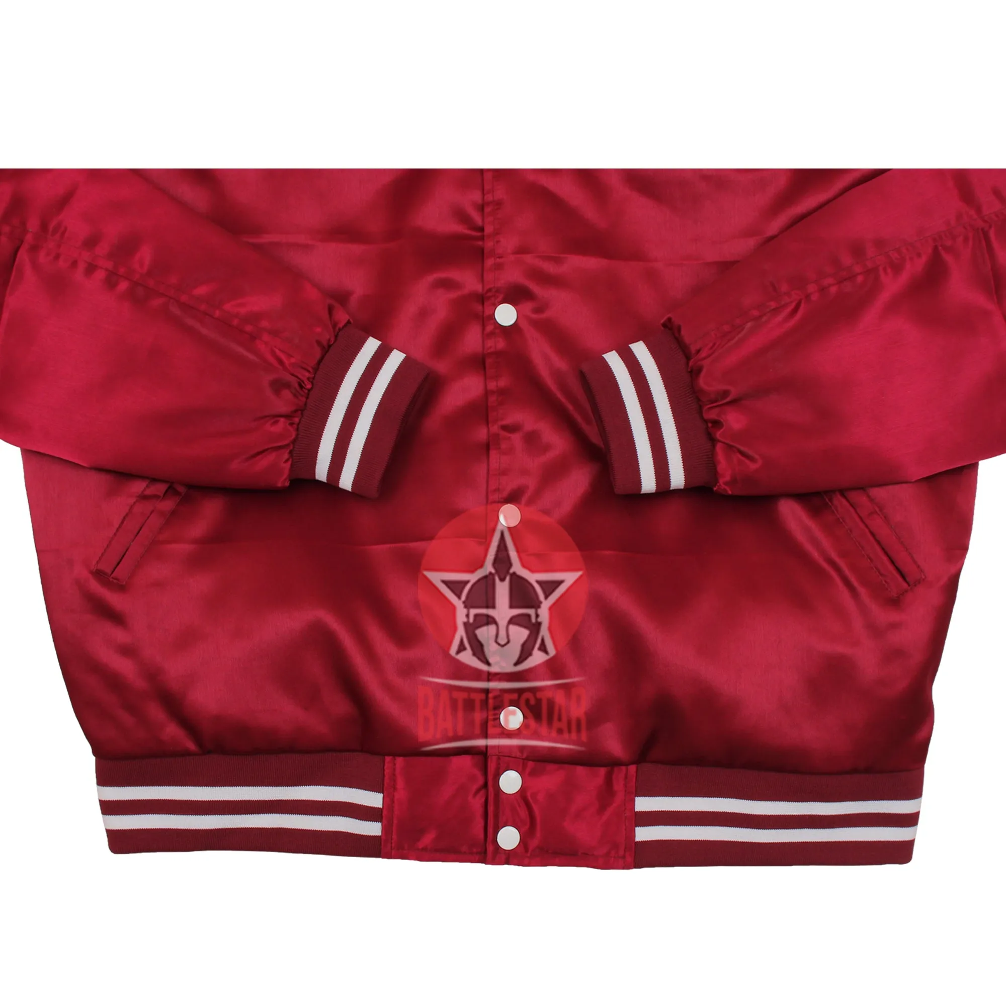 Maroon Satin Varsity Baseball Jacket Maroon white Rib