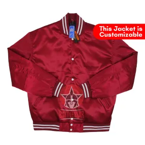 Maroon Satin Varsity Baseball Jacket Maroon white Rib