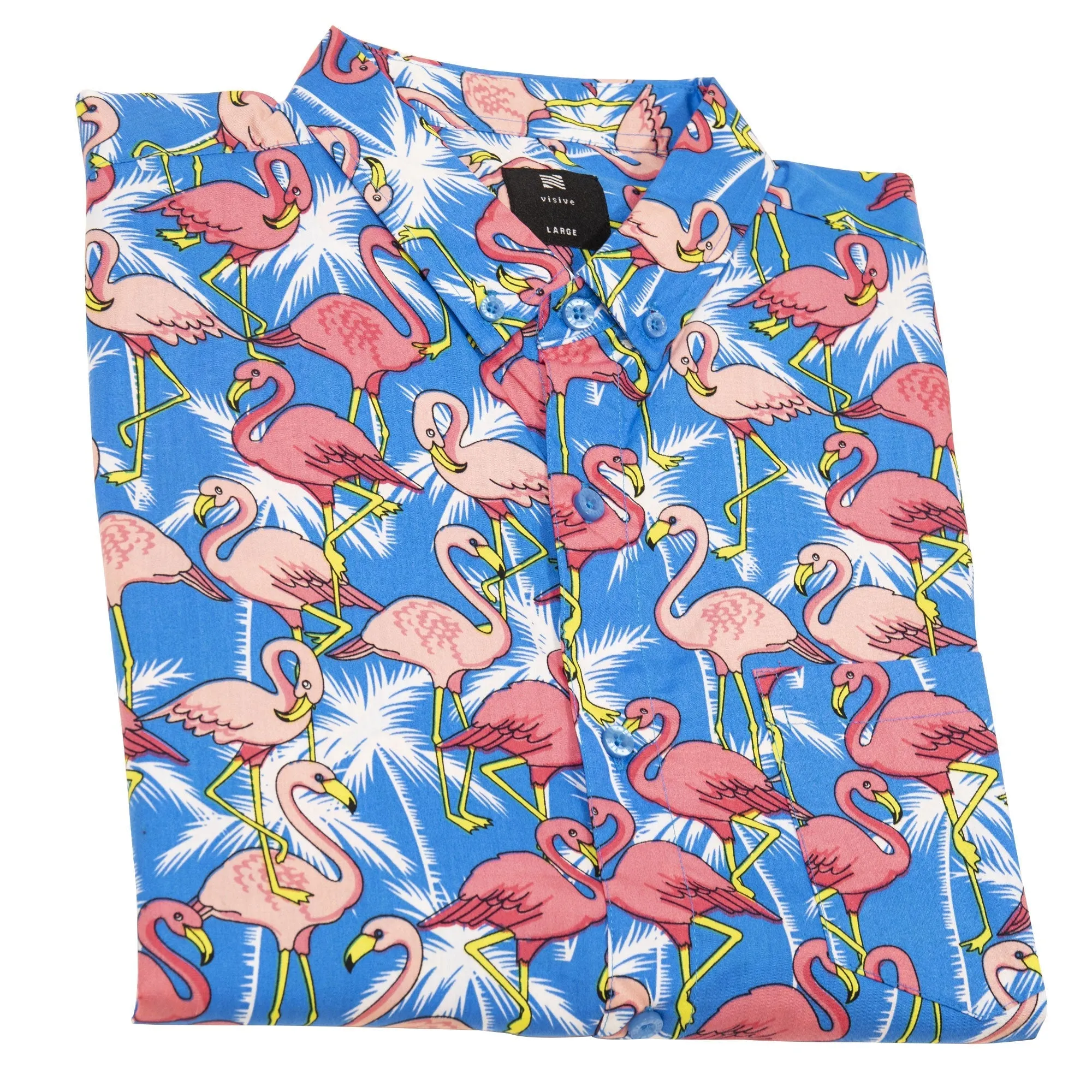 Mens Button Down Shirt - Flamingo Palms Turquoise