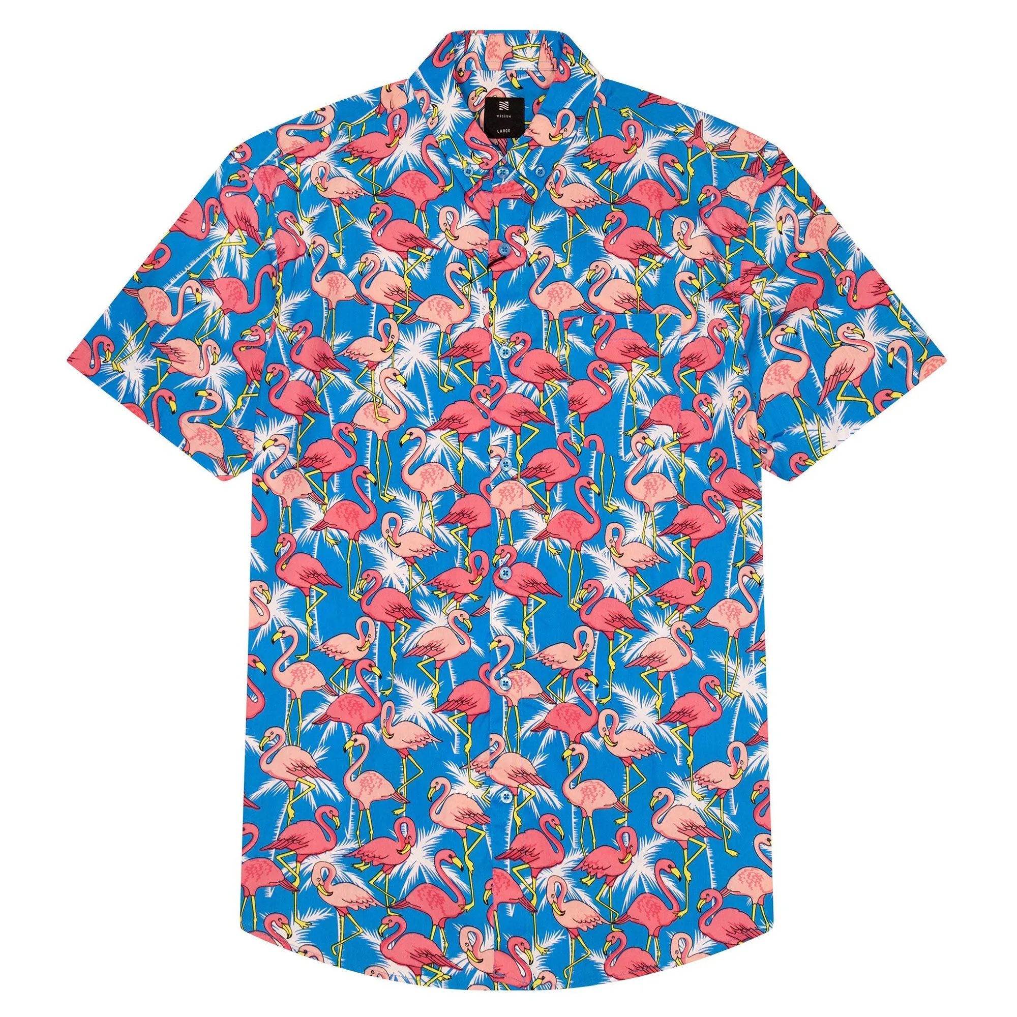 Mens Button Down Shirt - Flamingo Palms Turquoise