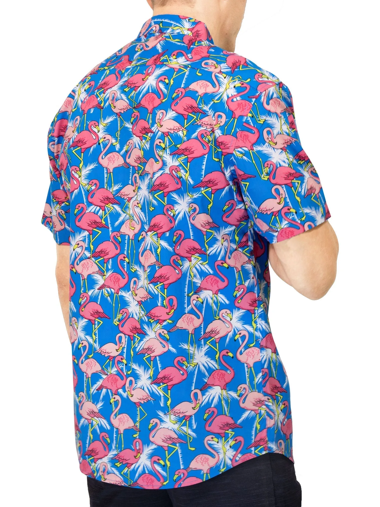 Mens Button Down Shirt - Flamingo Palms Turquoise