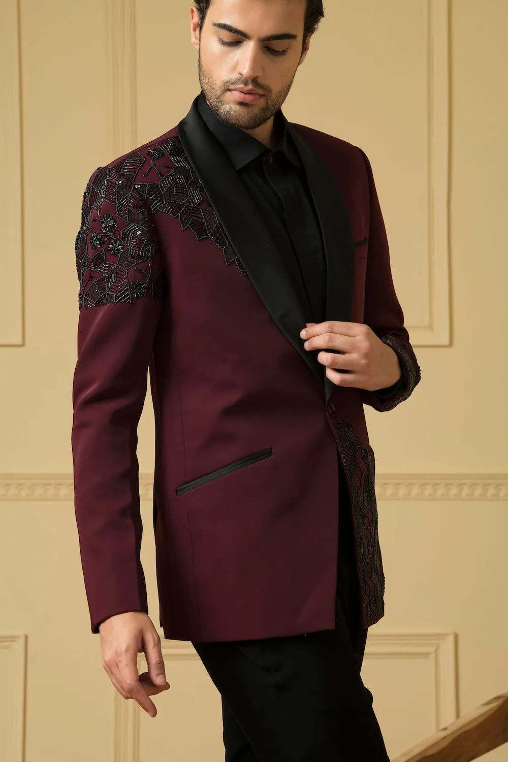 Men's Maroon Beads Blazer - Hilo Design