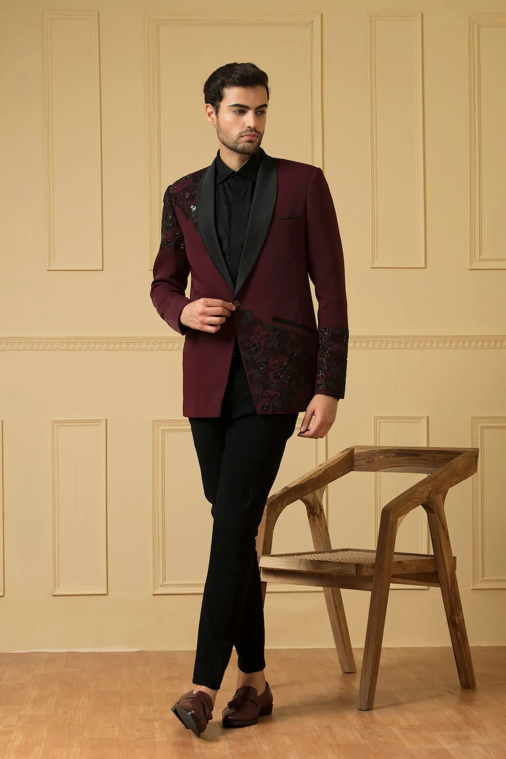 Men's Maroon Beads Blazer - Hilo Design