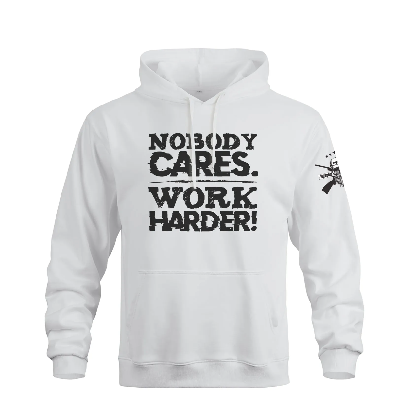 NOBODY CARES WORK HARDER COTTON  GRAPHIC POCKET HOODIE