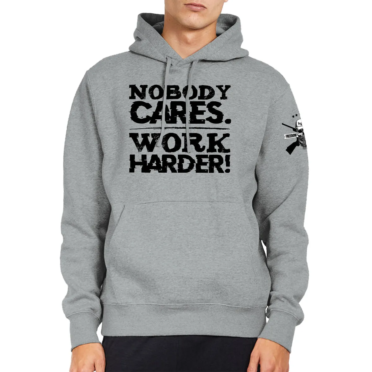 NOBODY CARES WORK HARDER COTTON  GRAPHIC POCKET HOODIE