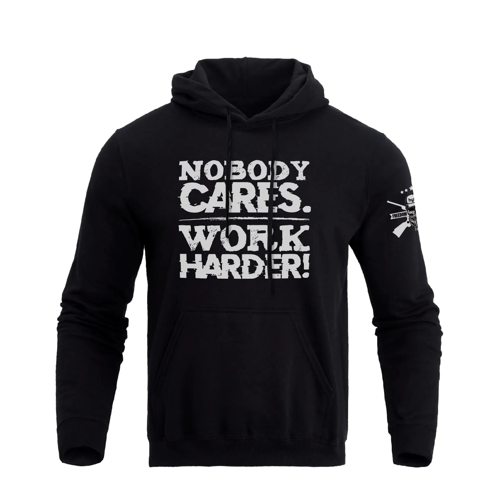 NOBODY CARES WORK HARDER COTTON  GRAPHIC POCKET HOODIE