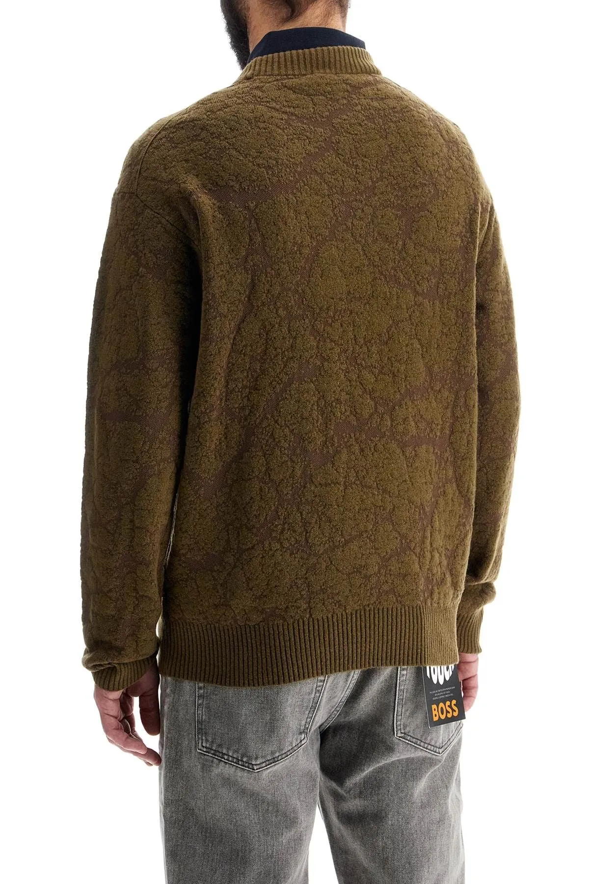 OLIVE GREEN WOOL SWEATER WITH ROUND NECK FOR MEN