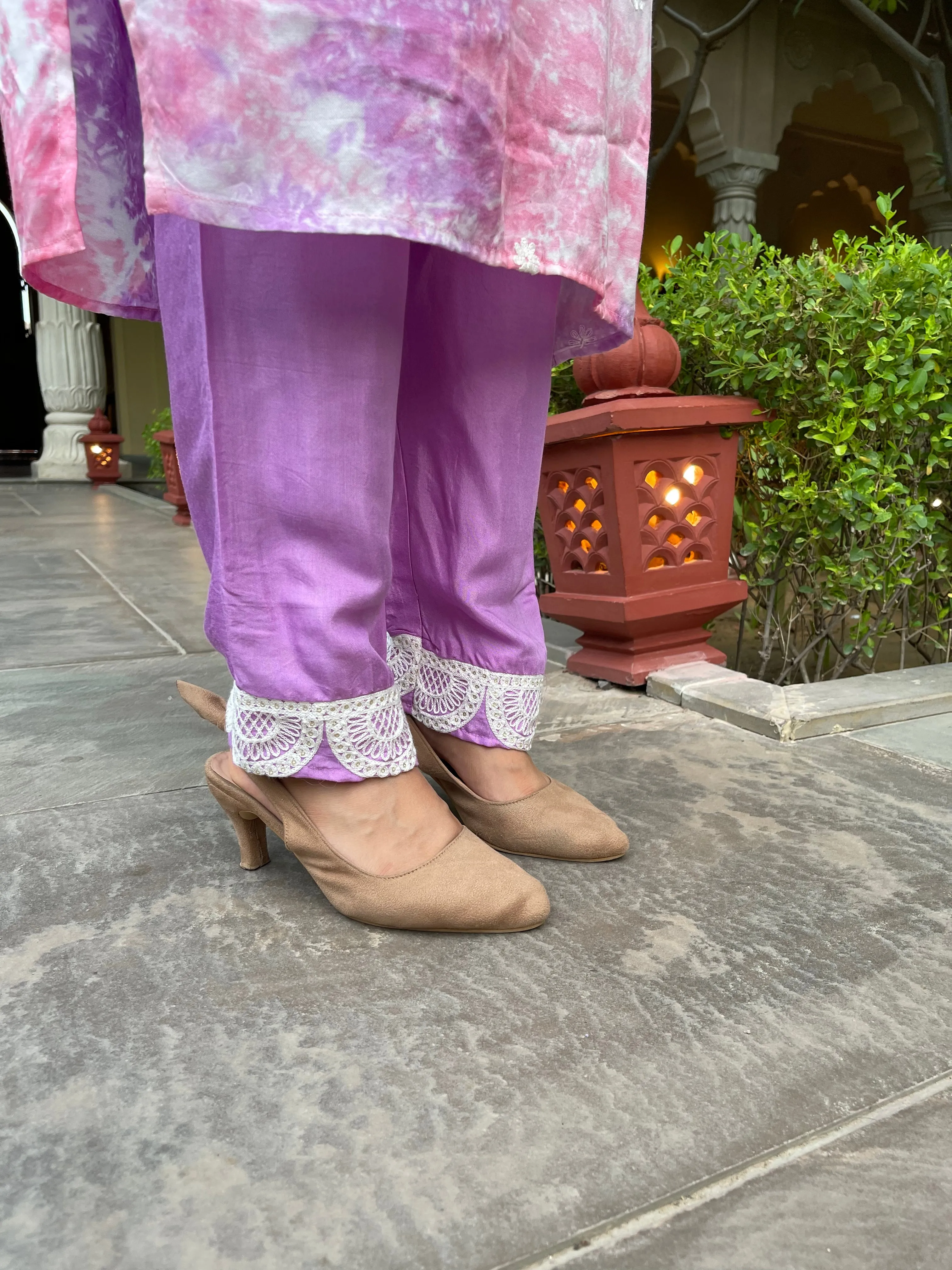 Purple Tie And Dye Lucknowi Kurta Suit Set