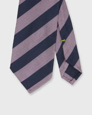 Silk Woven Tie in Navy/Pink Awning Stripe