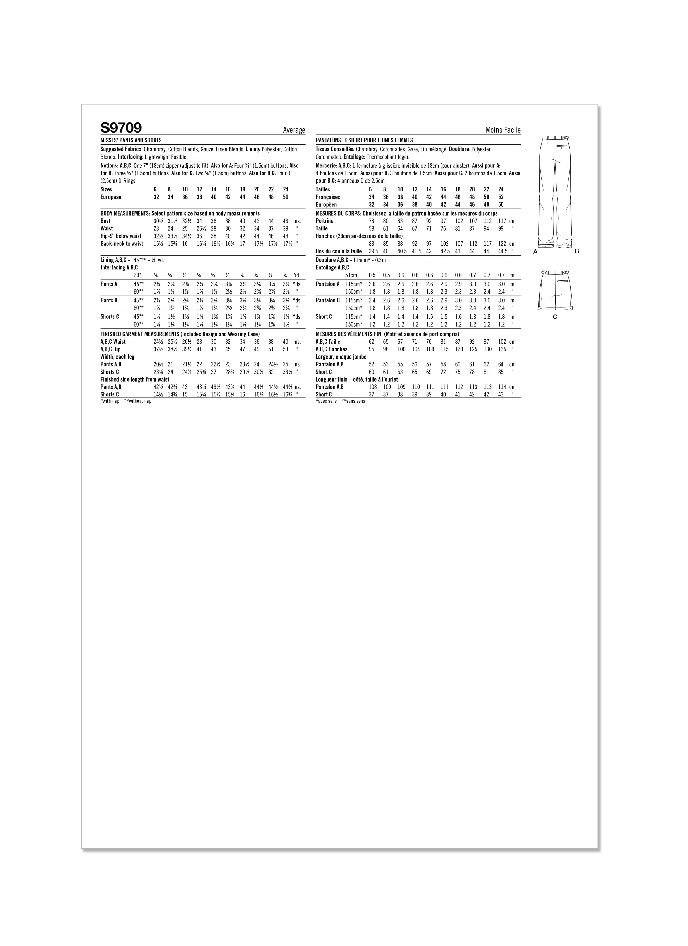 Simplicity Pattern S9709 Misses Skirt/Pants