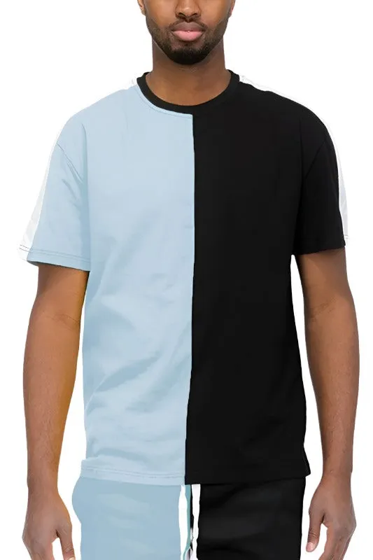 Split Color Block Short Sleeve Shirts