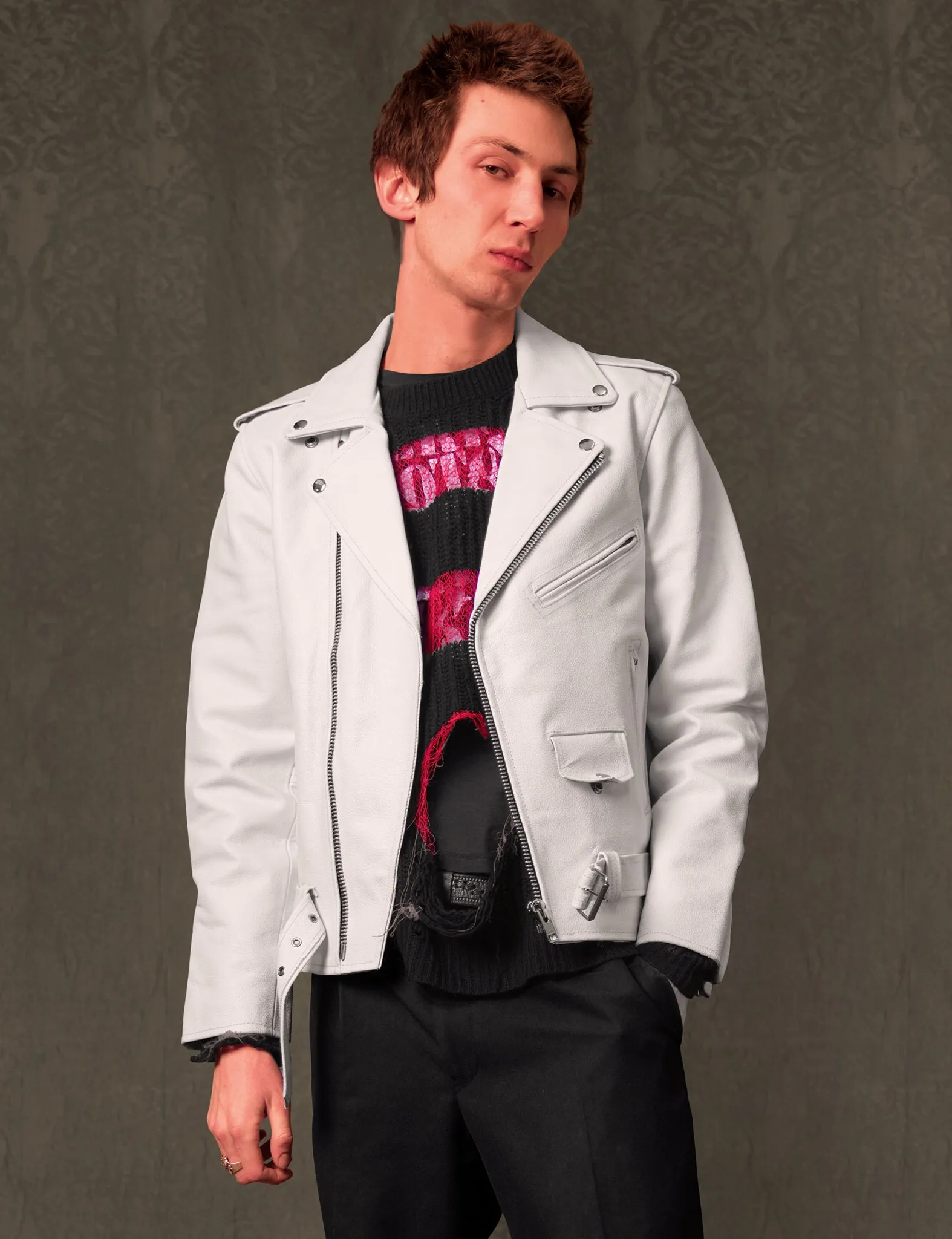 ST White Leather Biker Jacket