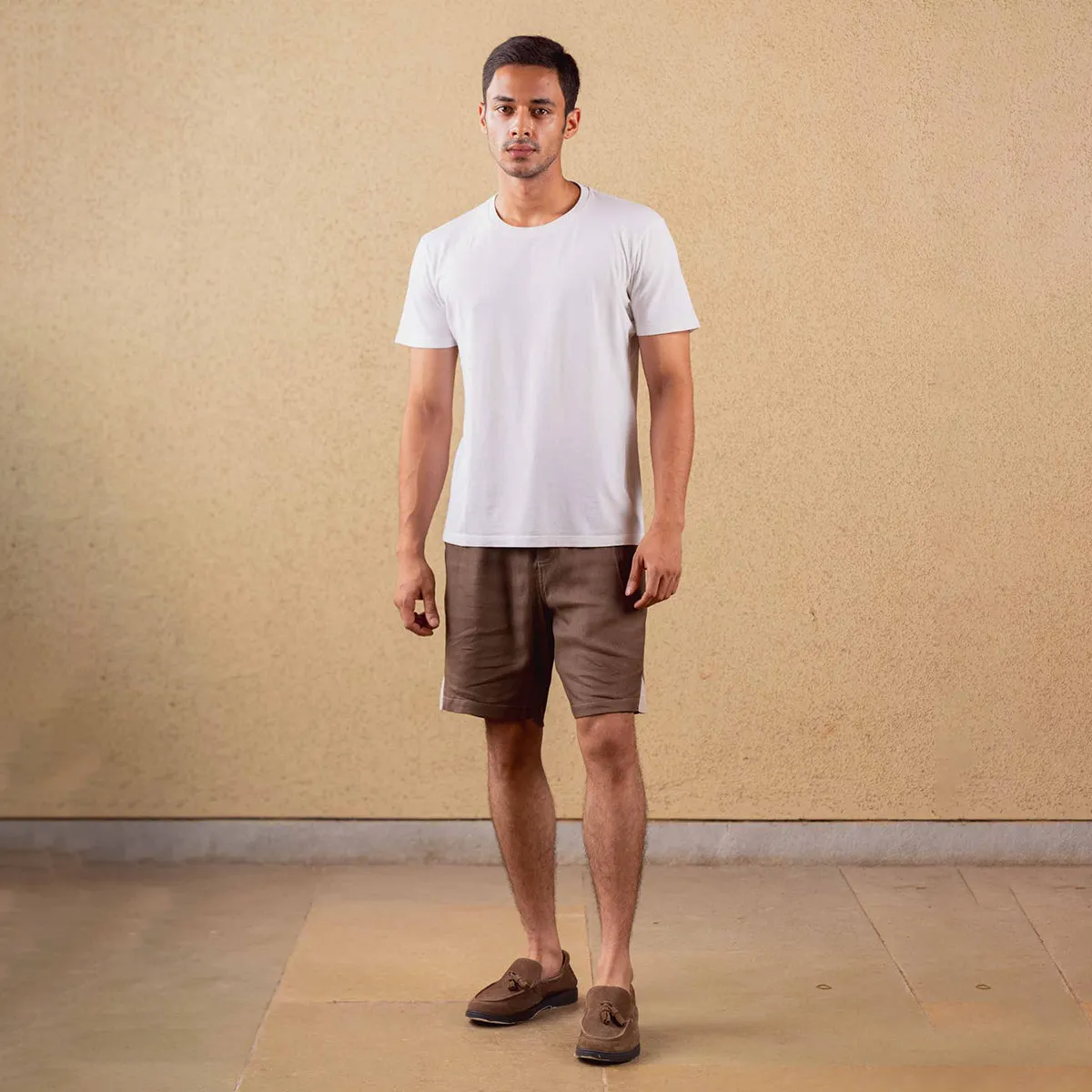 Tencel Solid Shorts For Men | Elasticated Waist | Brown