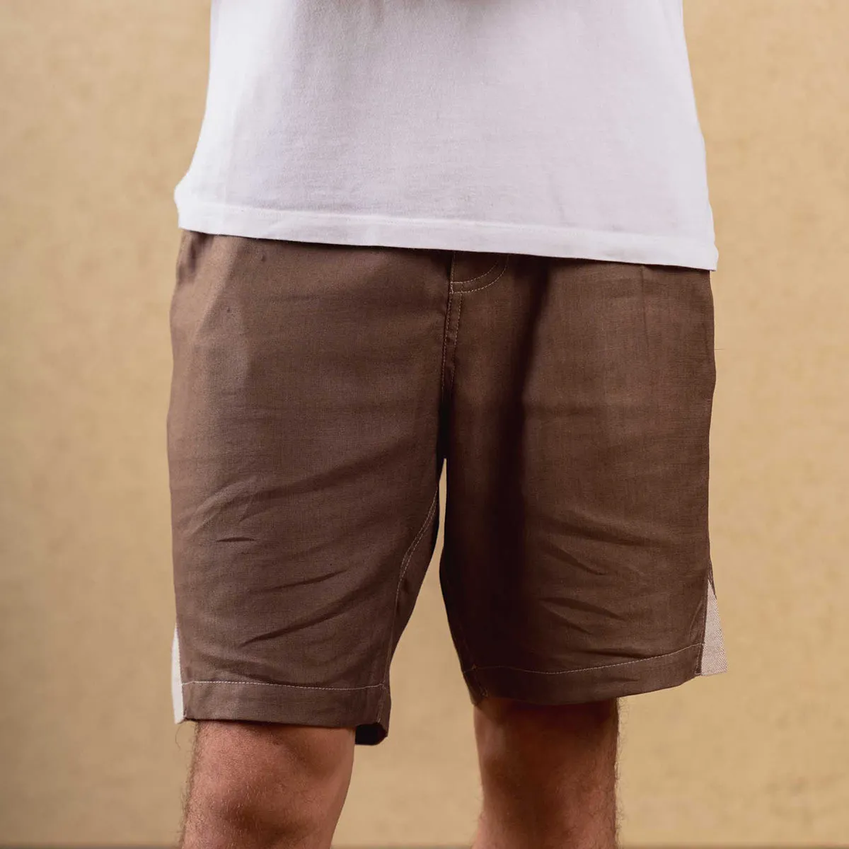 Tencel Solid Shorts For Men | Elasticated Waist | Brown