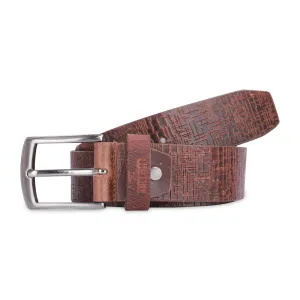 THE CLOWNFISH Men's Genuine Leather Belt with Textured Design- Tan (Size-40 inches)