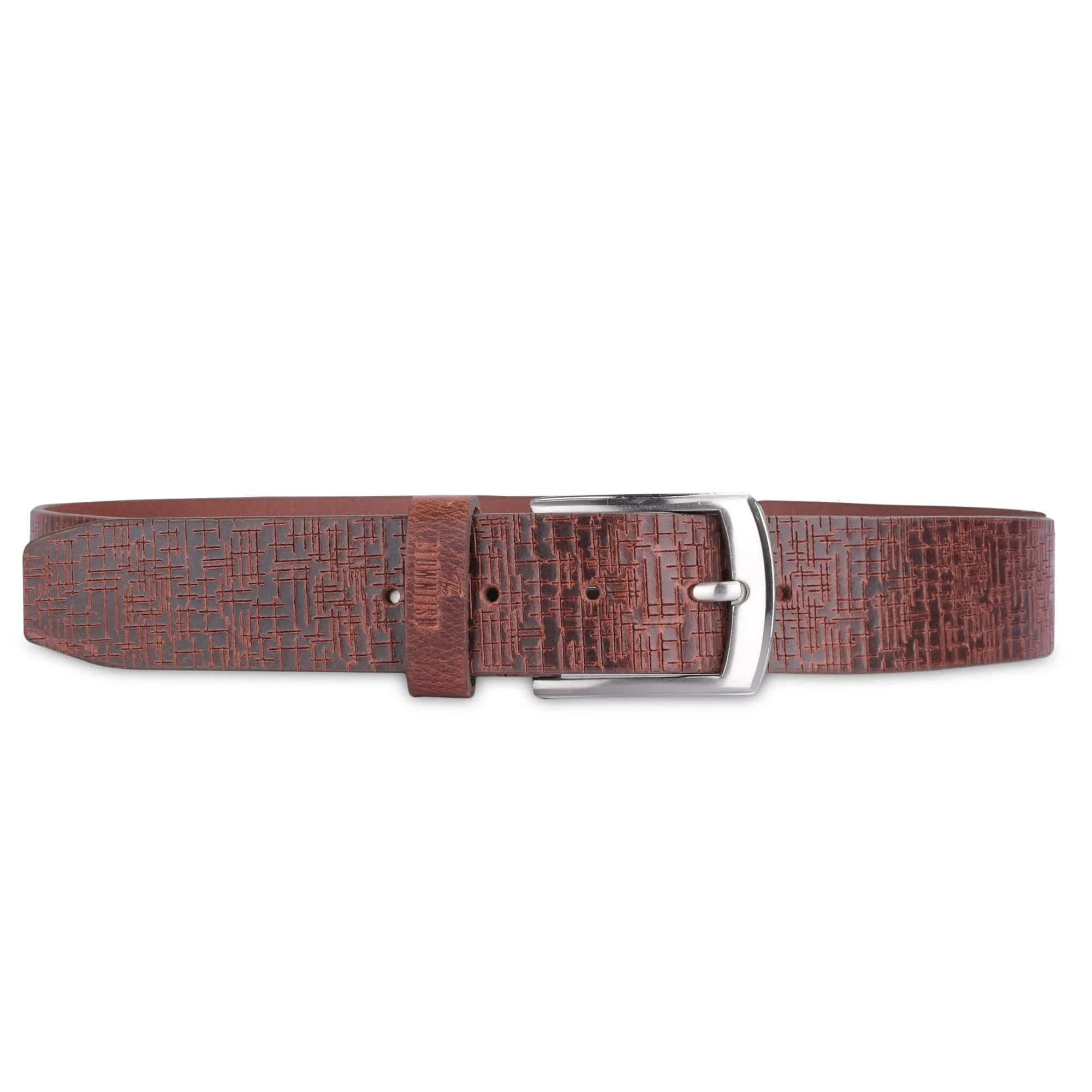 THE CLOWNFISH Men's Genuine Leather Belt with Textured Design- Tan (Size-40 inches)