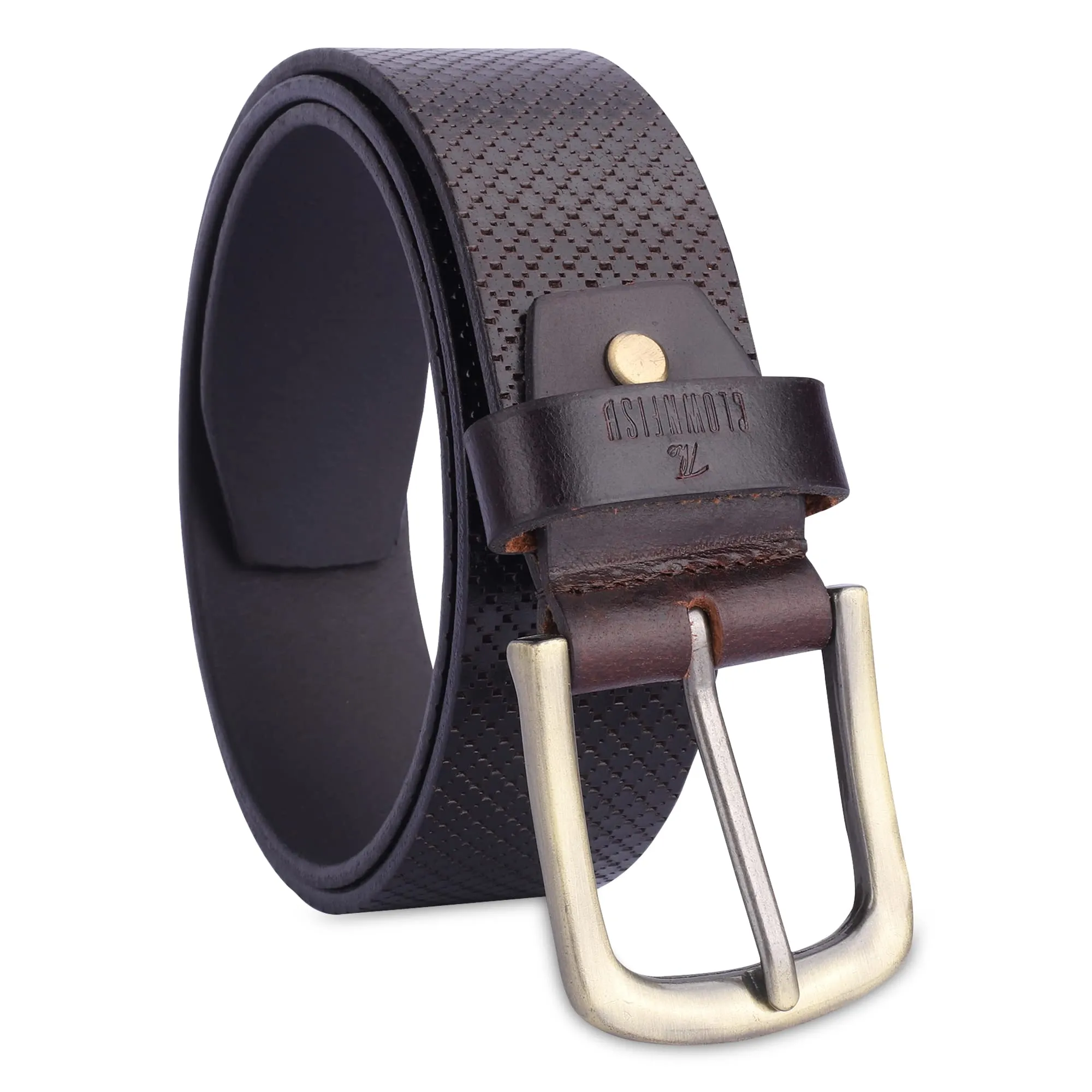 THE CLOWNFISH Men's Genuine Leather Belt with Textured/Embossed Design-Dark Chocolate (Size-32 inches)