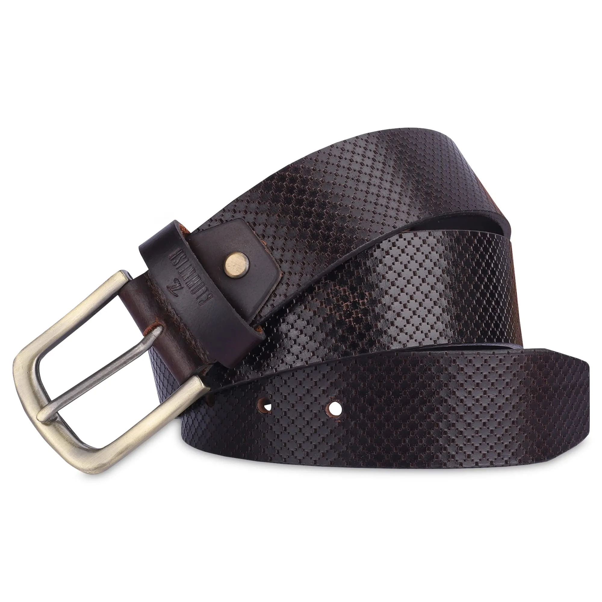 THE CLOWNFISH Men's Genuine Leather Belt with Textured/Embossed Design-Dark Chocolate (Size-32 inches)