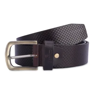 THE CLOWNFISH Men's Genuine Leather Belt with Textured/Embossed Design-Dark Chocolate (Size-32 inches)