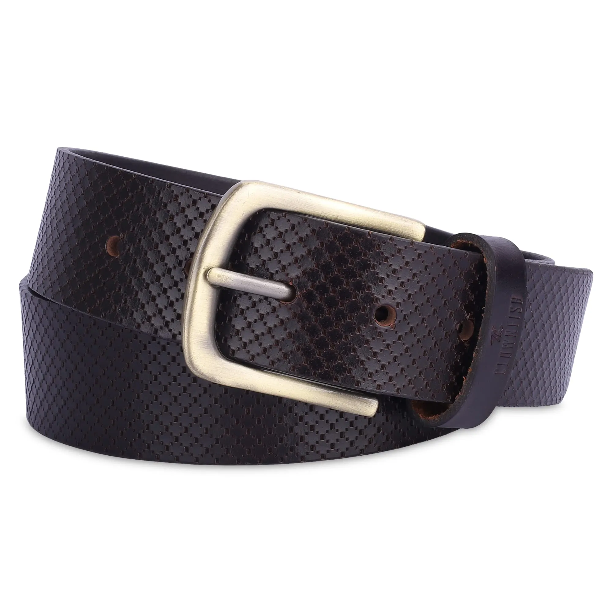 THE CLOWNFISH Men's Genuine Leather Belt with Textured/Embossed Design-Dark Chocolate (Size-32 inches)