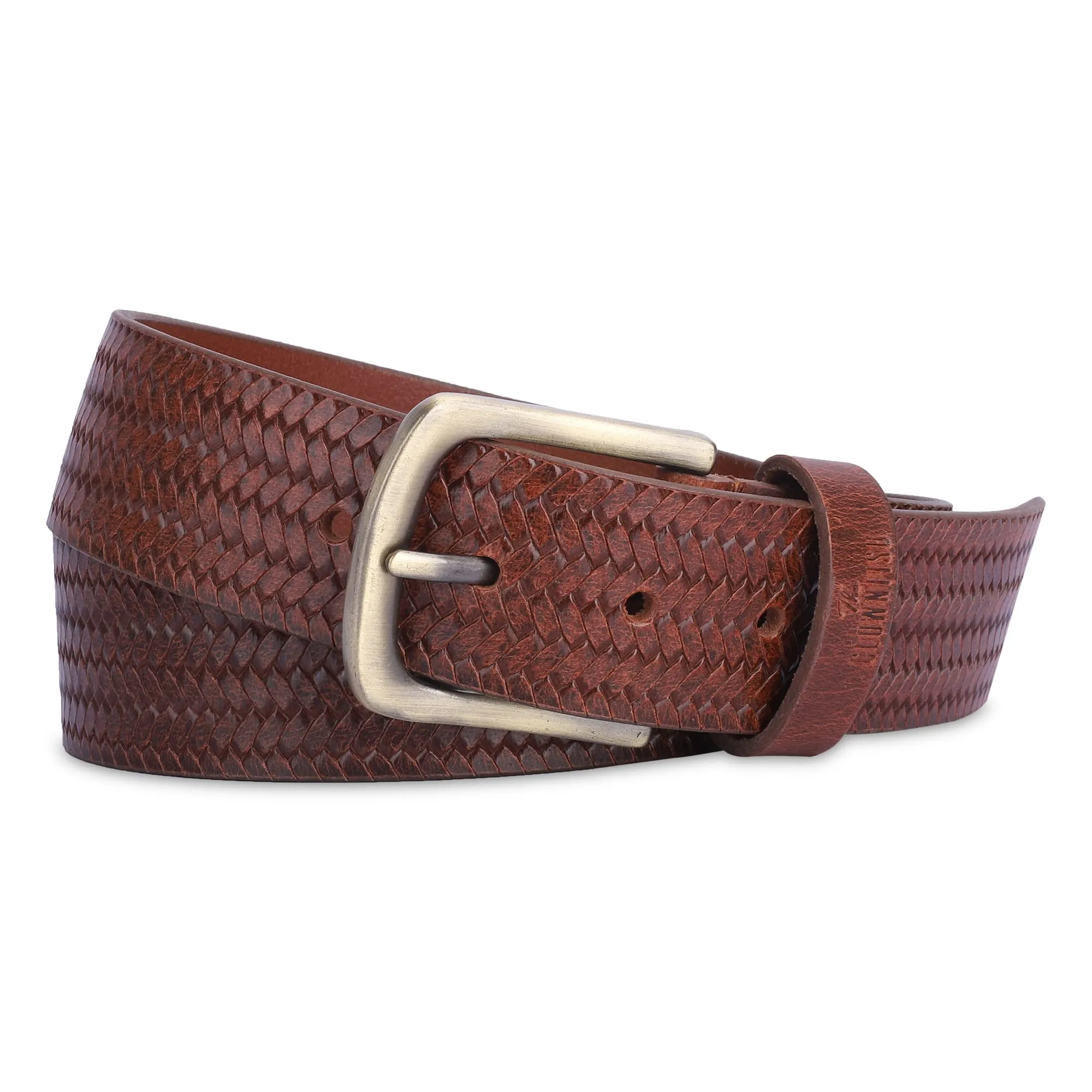 THE CLOWNFISH Men's Genuine Leather Belt with Textured/Embossed Design-Tan (Size-32 inches)