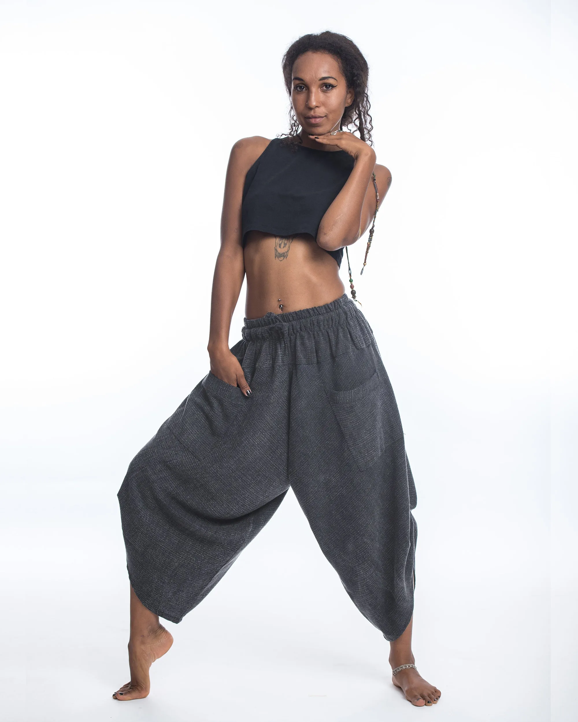 Unisex Stone Washed Large Pockets Harem Pants in Black