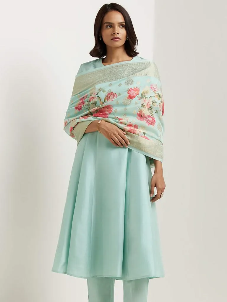 Vark Aqua Kurta, Palazzos & Dupatta Set