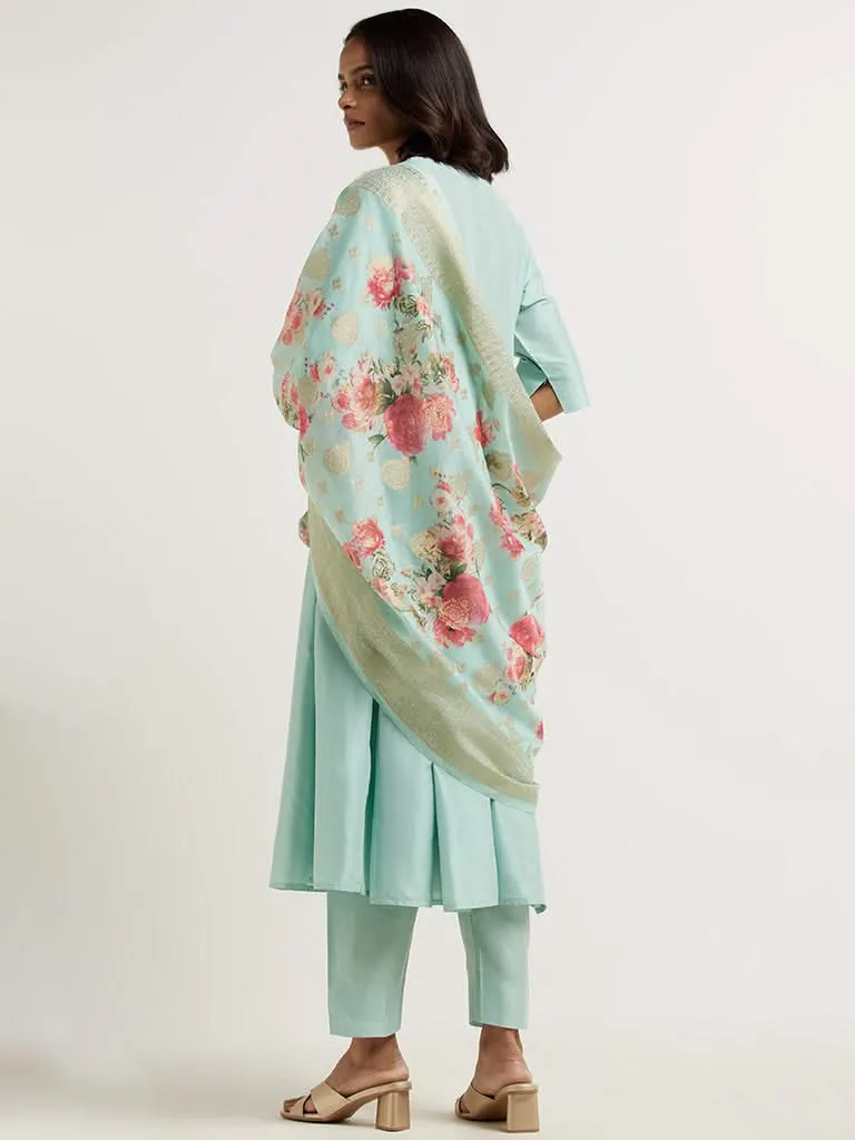 Vark Aqua Kurta, Palazzos & Dupatta Set