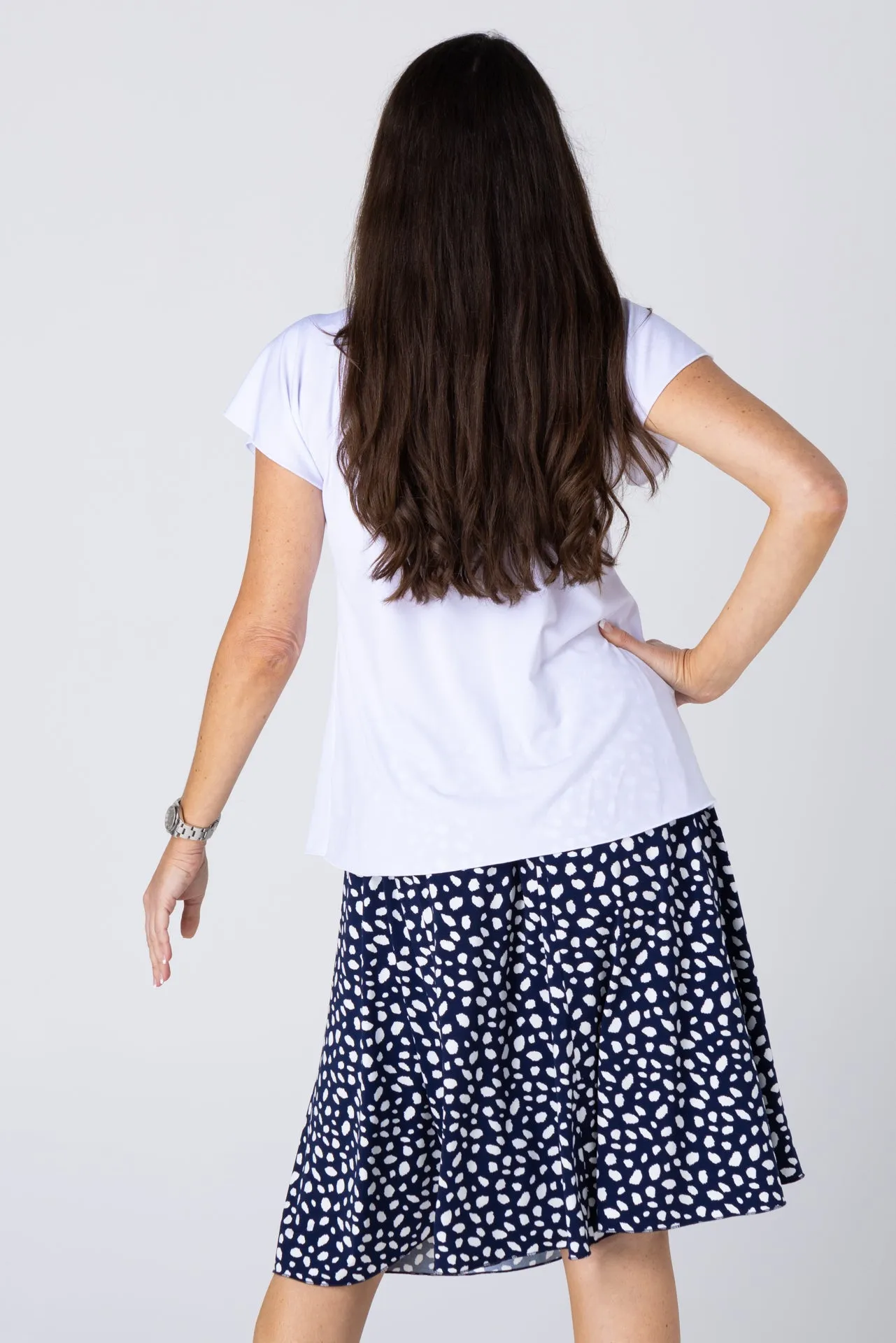 White jersey Shorter Skirt Length Top