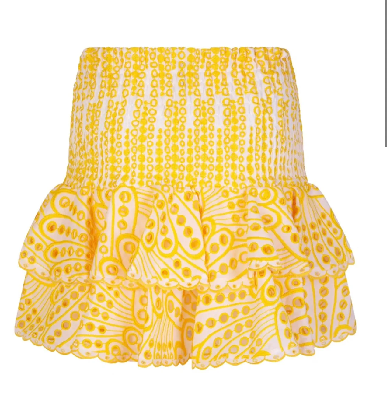 Yellow Embroidered Eyelet Mini Skirt